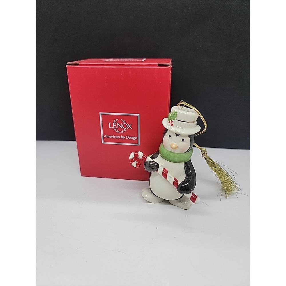 Lenox Very Merry Porcelain Christmas Ornament – Penguin Candycane #856361 In box